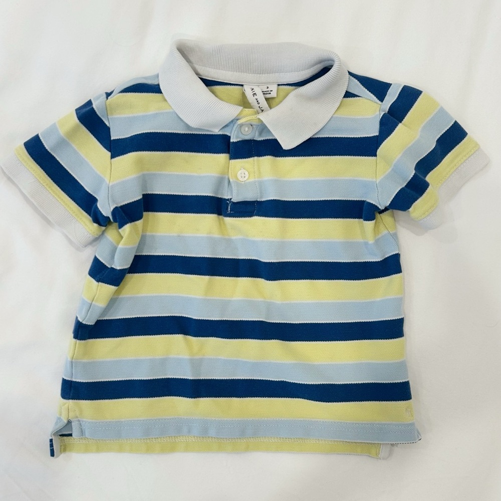Janie and Jack Striped Polo in Blue, Yellow & Light Blue